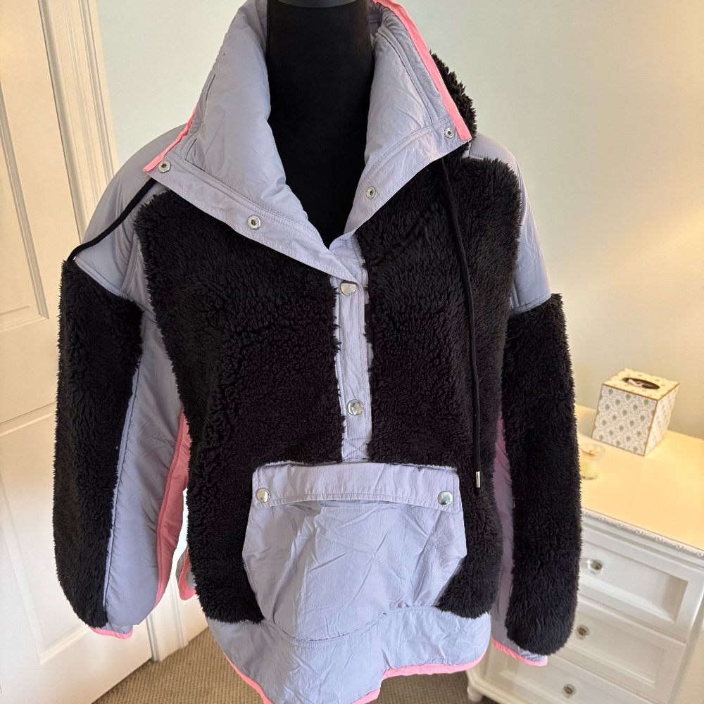 Free People Movement Pullover Jacket in Black, Gray + Pink | Size M-L